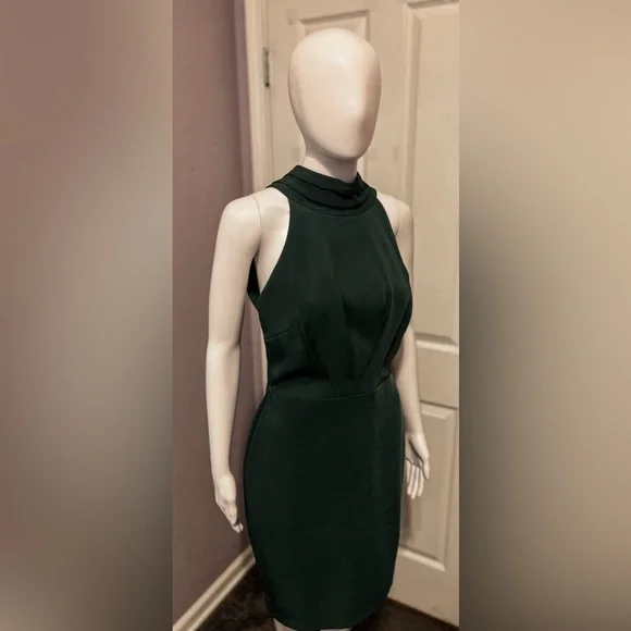 Anthropologie Harlyn Sz S Green Halter Neck Bow Cocktail Dress Elegant Formal - Picture 2 of 6